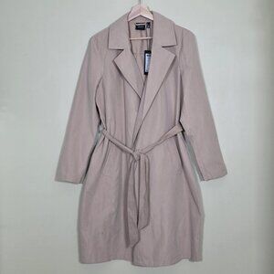 Vero Moda Wrap Coat Womens L Beige Belted Mid Length Pockets Lightweight Preppy